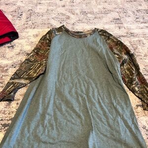 Green 3/4 Sleeve Shirt with Camouflage Sleeves